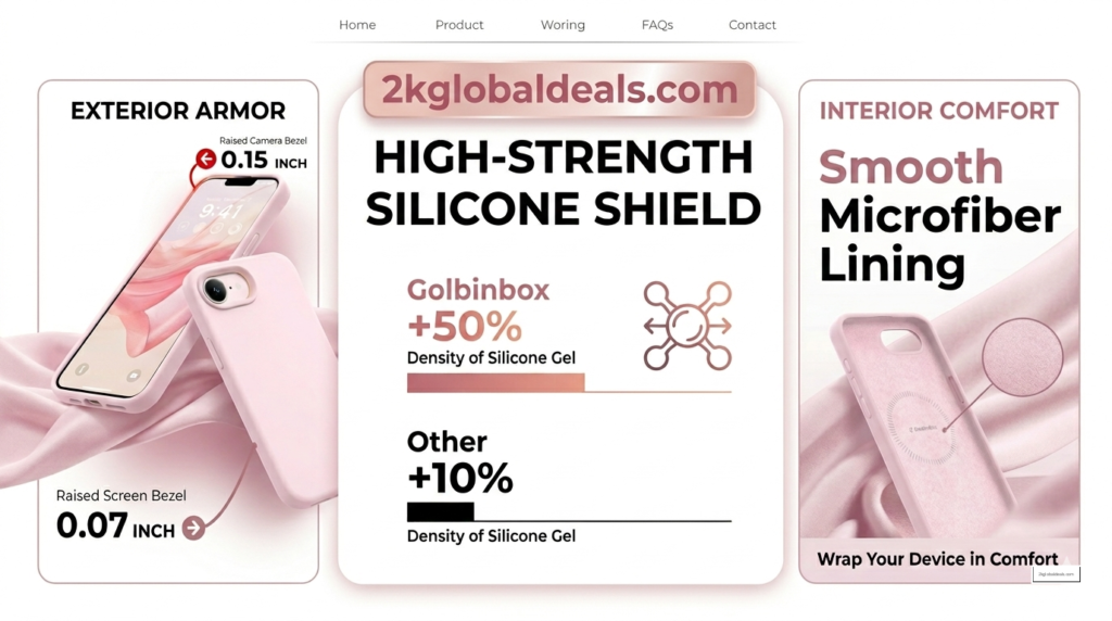 Golbinbox high-strength silicone phone case with 0.15 inch raised camera bezel and microfiber lining.