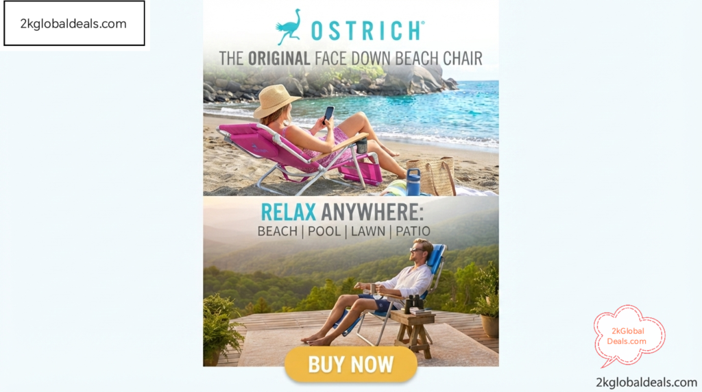 Ostrich lifestyle beach and patio chairs displayed on 2kglobaldeals.com